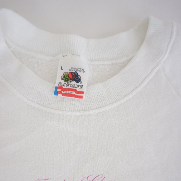 Vintage Fruit of Loom White Cottagecore Floral Crewneck Sweatshirt L - Picture 9 of 9